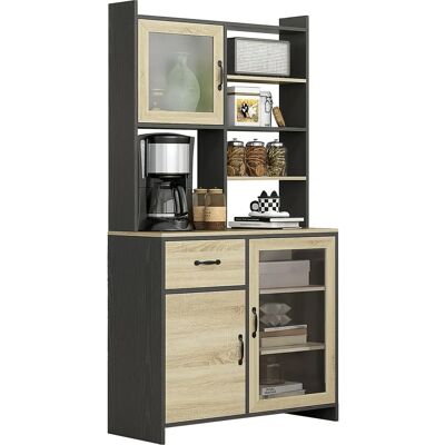 HOMCOM Armoire de Cuisine - Buffet moderne avec étagère réglable - Noir/Naturel - Publicité HOMCOM Armoire de Cuisine - Buffet moderne avec étagère réglable - Noir/Naturel - Publicité