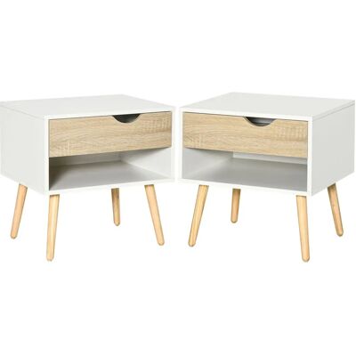 HOMCOM - Chevet 2 niveaux - Lot de 2 - Tiroir Niche - Table de chevet - Publicité HOMCOM - Chevet 2 niveaux - Lot de 2 - Tiroir Niche - Table de chevet - Publicité