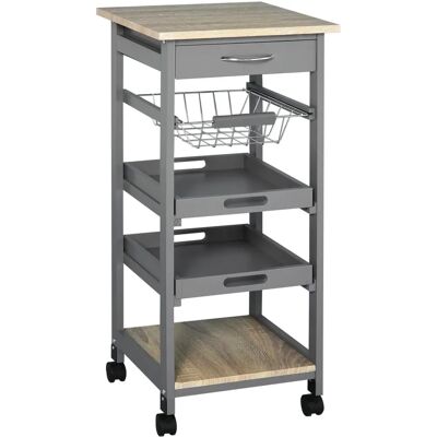 HOMCOM Carrito de cocina con cesta y bandejas removibles - Isla de cocina HOMCOM Carrito de cocina con cesta y bandejas removibles - Isla de cocina