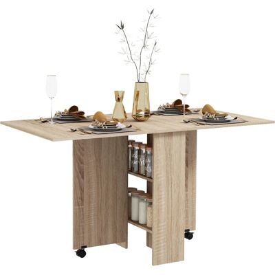 HOMCOM Natürlicher Klapptisch mit Regalen - Esstisch HOMCOM Natürlicher Klapptisch mit Regalen - Esstisch
