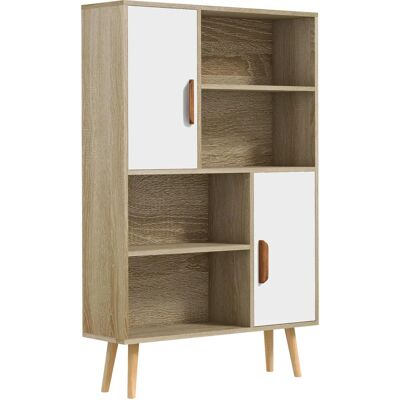 HOMCOM Estantería escandinava 4 compartimentos + 2 armarios - Estantes ajustables - Madera natural - Estantería HOMCOM Estantería escandinava 4 compartimentos + 2 armarios - Estantes ajustables - Madera natural - Estantería