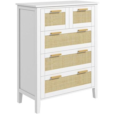 Cómoda HOMCOM Blanca de 5 Cajones - Muebles de Almacenamiento Cómoda HOMCOM Blanca de 5 Cajones - Muebles de Almacenamiento