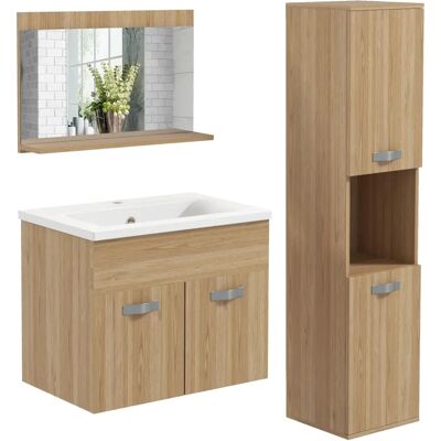 Ensemble de Meubles de Salle de Bain Kleankin Beige - Lavabo, Armoire, Miroir - Publicité Ensemble de Meubles de Salle de Bain Kleankin Beige - Lavabo, Armoire, Miroir - Publicité
