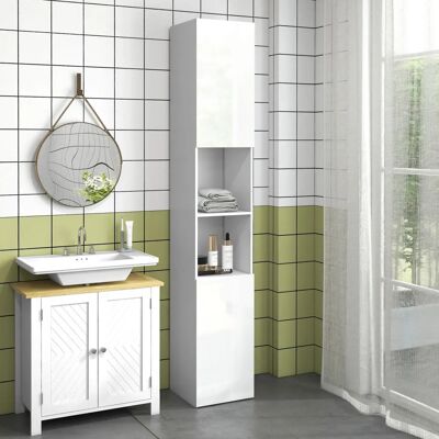 kleankin Armario de baño - Estantes ajustables, 2 armarios y 2 compartimentos kleankin Armario de baño - Estantes ajustables, 2 armarios y 2 compartimentos