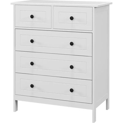 HOMCOM Commode blanche 5 tiroirs - Chambre, Bureau, Entrée - Publicité HOMCOM Commode blanche 5 tiroirs - Chambre, Bureau, Entrée - Publicité