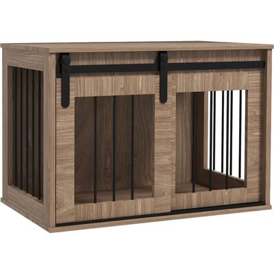 Gabbia per cani PawHut con porta scorrevole - Acciaio & effetto legno Gabbia per cani PawHut con porta scorrevole - Acciaio & effetto legno