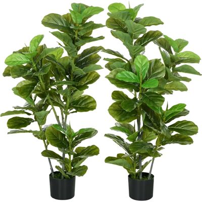 HOMCOM Ensemble de 2 arbres artificiels figuiers - Plante artificielle 110cm - Vert - Publicité HOMCOM Ensemble de 2 arbres artificiels figuiers - Plante artificielle 110cm - Vert - Publicité