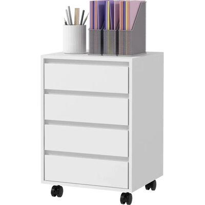 HOMCOM Armoire de Bureau Blanche en Bois avec Roulettes - Mobilier de Rangement - Publicité HOMCOM Armoire de Bureau Blanche en Bois avec Roulettes - Mobilier de Rangement - Publicité