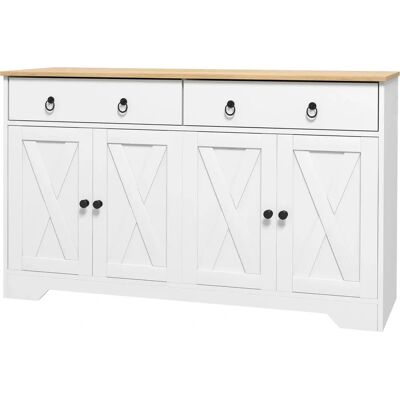 HOMCOM Buffet Armario de almacenamiento - Estilo rural, Estantes ajustables, Blanco - Bufé, Mueble de almacenamiento HOMCOM Buffet Armario de almacenamiento - Estilo rural, Estantes ajustables, Blanco - Bufé, Mueble de almacenamiento