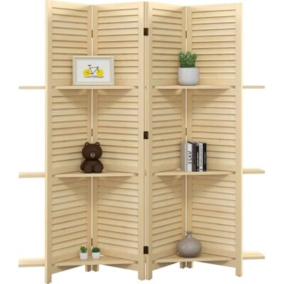 HOMCOM Natürlicher 4-Panel Raumteiler mit Regalen HOMCOM Natürlicher 4-Panel Raumteiler mit Regalen