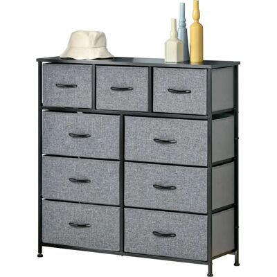 HOMCOM - Commode 9 tiroirs - Noir et gris - 100 x 30 x 100 cm - Chest of drawers - Publicité HOMCOM - Commode 9 tiroirs - Noir et gris - 100 x 30 x 100 cm - Chest of drawers - Publicité