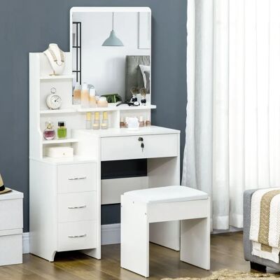 HOMCOM - Vanity - Blanc - 4 Tiroirs - Ensemble Coiffeuse - Publicité HOMCOM - Vanity - Blanc - 4 Tiroirs - Ensemble Coiffeuse - Publicité