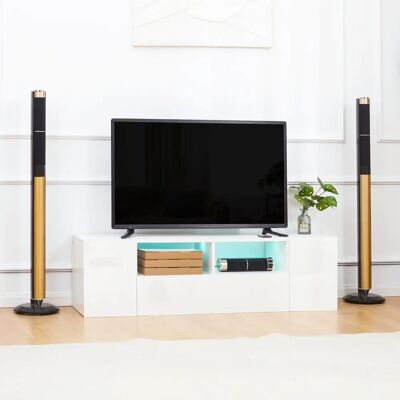 Meuble TV HOMCOM blanc avec éclairage LED - Pour TV jusqu'à 60 pouces - Publicité Meuble TV HOMCOM blanc avec éclairage LED - Pour TV jusqu'à 60 pouces - Publicité