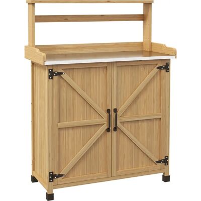 Mesa de jardín de madera Outsunny con almacenamiento - Estilo rústico Mesa de jardín de madera Outsunny con almacenamiento - Estilo rústico