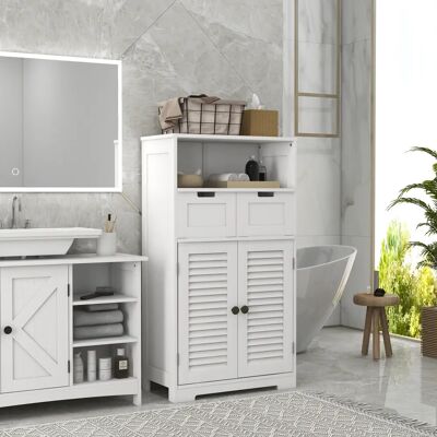 Armoire de salle de bain Kleankin - Étagères réglables, 2 tiroirs, Blanc - Rangement salle de bain - Publicité Armoire de salle de bain Kleankin - Étagères réglables, 2 tiroirs, Blanc - Rangement salle de bain - Publicité