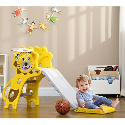 Ensemble de Jeux pour Enfants AIYAPLAY - Intérieur Extérieur 3-en-1 Toboggan Basket - Jaune, Gris - Publicité Ensemble de Jeux pour Enfants AIYAPLAY - Intérieur Extérieur 3-en-1 Toboggan Basket - Jaune, Gris - Publicité
