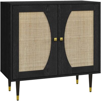 HOMCOM Buffet Noir Style Boho - Portes Doubles, 2 Étagères - Cuisine, Salon - Publicité HOMCOM Buffet Noir Style Boho - Portes Doubles, 2 Étagères - Cuisine, Salon - Publicité