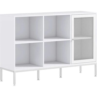 HOMCOM Buffet Blanc - 120cm, 4 Compartiments Ouverts & Porte en Maille Métallique - Cuisine, Salle à Manger, Entrée - Publicité HOMCOM Buffet Blanc - 120cm, 4 Compartiments Ouverts & Porte en Maille Métallique - Cuisine, Salle à Manger, Entrée - Publicité