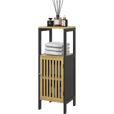 Armario de baño de bambú HOMCOM con estante abierto - Negro y madera Armario de baño de bambú HOMCOM con estante abierto - Negro y madera