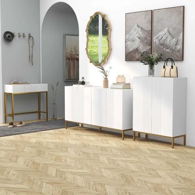 HOMCOM Buffet design contemporain blanc et or avec étagères réglables - Publicité HOMCOM Buffet design contemporain blanc et or avec étagères réglables - Publicité