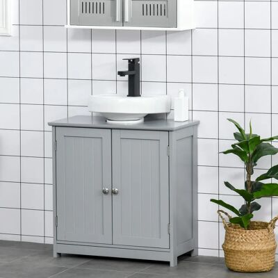 Kleankin Graues Badezimmermöbel mit Doppelklappe - 60L x 30W x 60H cm Kleankin Graues Badezimmermöbel mit Doppelklappe - 60L x 30W x 60H cm