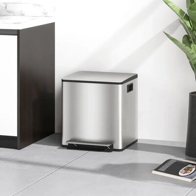 HOMCOM Cubo de Cocina Inoxidable 2x15L - Cierre Suave HOMCOM Cubo de Cocina Inoxidable 2x15L - Cierre Suave