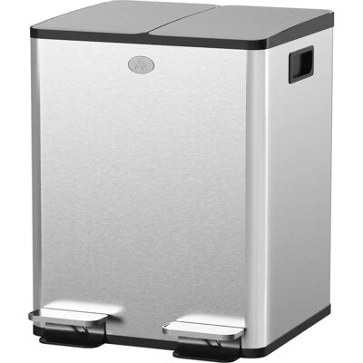 HOMCOM Cubo de basura doble para cocina - 2 x 20L, Acero inoxidable, Cierre suave HOMCOM Cubo de basura doble para cocina - 2 x 20L, Acero inoxidable, Cierre suave
