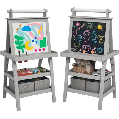 Chevalet pour enfants AIYAPLAY - Double face, tableau blanc magnétique et tableau à craie, rouleau de papier - Gris - Publicité Chevalet pour enfants AIYAPLAY - Double face, tableau blanc magnétique et tableau à craie, rouleau de papier - Gris - Publicité