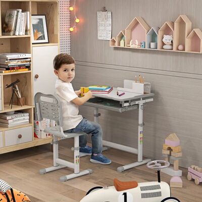HOMCOM Kinder-Schreibtisch mit höhenverstellbarem Stuhl - Weiß & Grau HOMCOM Kinder-Schreibtisch mit höhenverstellbarem Stuhl - Weiß & Grau