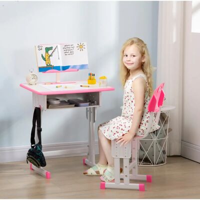 HOMCOM Pink Kinder Schreibtisch und Stuhl - Höhenverstellbar - Stauraum - Leseständer - 6-12 Jahre HOMCOM Pink Kinder Schreibtisch und Stuhl - Höhenverstellbar - Stauraum - Leseständer - 6-12 Jahre
