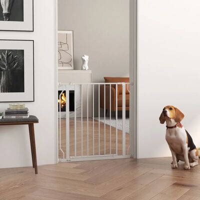 PawHut Barrière de sécurité en acier blanc réglable - Barrière pour animaux - Publicité PawHut Barrière de sécurité en acier blanc réglable - Barrière pour animaux - Publicité
