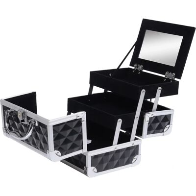 HOMCOM Valise à Maquillage - Noir - 3 Niveaux avec Miroir - Publicité HOMCOM Valise à Maquillage - Noir - 3 Niveaux avec Miroir - Publicité
