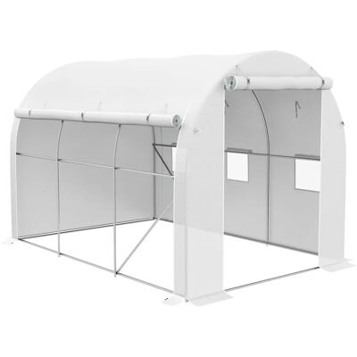 Invernadero de jardín blanco Outsunny 3 x 2 m con laterales enrollables - Invernadero Invernadero de jardín blanco Outsunny 3 x 2 m con laterales enrollables - Invernadero