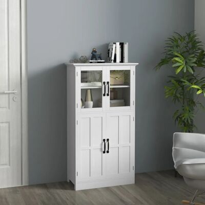 HOMCOM Buffet da cucina bianco moderno con porte in vetro e mensole - Credenza da cucina HOMCOM Buffet da cucina bianco moderno con porte in vetro e mensole - Credenza da cucina