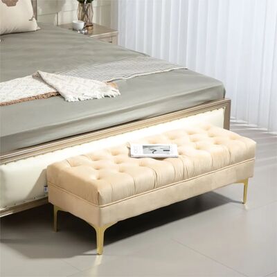 HOMCOM Banquette Velours Beige - Style Classique Chic - 118Lx45Wx42H cm - Publicité HOMCOM Banquette Velours Beige - Style Classique Chic - 118Lx45Wx42H cm - Publicité