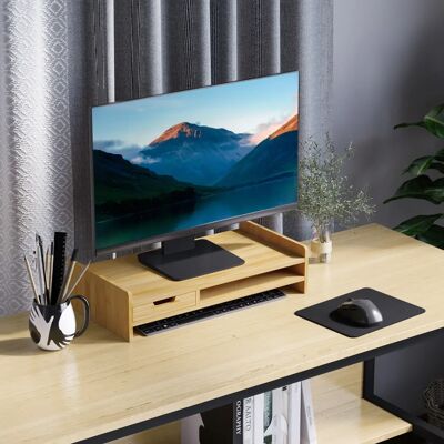 HOMCOM - Desk Monitor Riser - Bamboo - Tiroir - Monitor Stand - Publicité HOMCOM - Desk Monitor Riser - Bamboo - Tiroir - Monitor Stand - Publicité