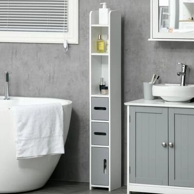 Kleankin Badezimmer Schrank - 15x17x120cm Grau Aufbewahrung Kleankin Badezimmer Schrank - 15x17x120cm Grau Aufbewahrung