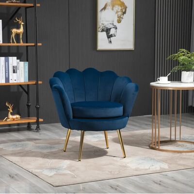 HOMCOM - Shell Velvet Chair - Bleu - Pieds dorés - Armchair - Publicité HOMCOM - Shell Velvet Chair - Bleu - Pieds dorés - Armchair - Publicité