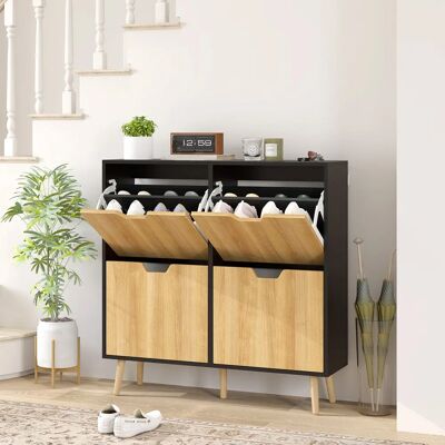 HOMCOM - Footwear cabinet 4 doors - Pin naturel - Publicité HOMCOM - Footwear cabinet 4 doors - Pin naturel - Publicité