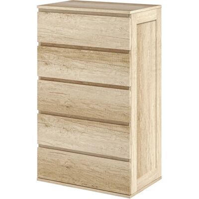 HOMCOM Commode 5 Tiroirs Finition Naturelle - Publicité HOMCOM Commode 5 Tiroirs Finition Naturelle - Publicité