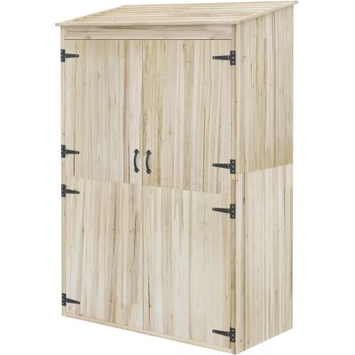 Cobertizo de jardín de madera natural Outsunny con 2 estantes y puertas - Almacenamiento exterior Cobertizo de jardín de madera natural Outsunny con 2 estantes y puertas - Almacenamiento exterior