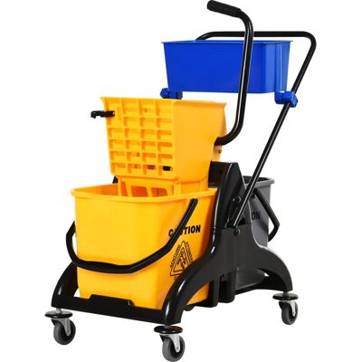 HOMCOM Gelbe Reinigungswagen mit 26L Eimern & Stauraum HOMCOM Gelbe Reinigungswagen mit 26L Eimern & Stauraum