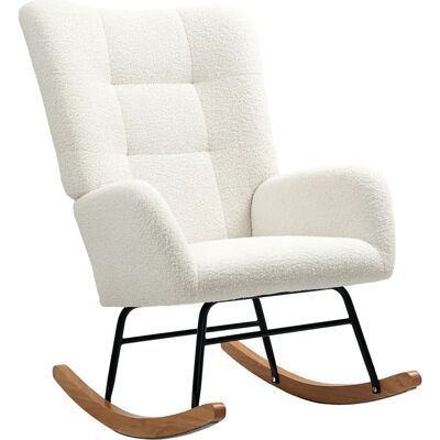 HOMCOM - LaineBoucle - Crème - Pieds en bois - Chaise berçante - Publicité HOMCOM - LaineBoucle - Crème - Pieds en bois - Chaise berçante - Publicité