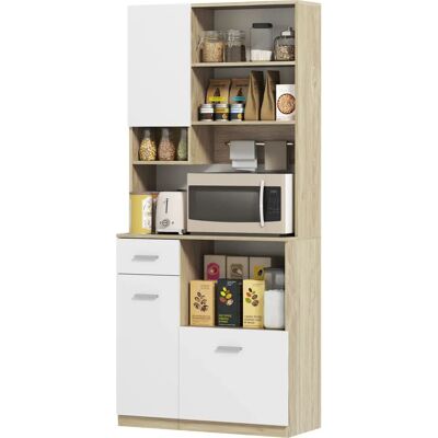 HOMCOM Weiße Eiche Küchenschrank mit verstellbaren Regalen und Schublade - Küchenschrank HOMCOM Weiße Eiche Küchenschrank mit verstellbaren Regalen und Schublade - Küchenschrank