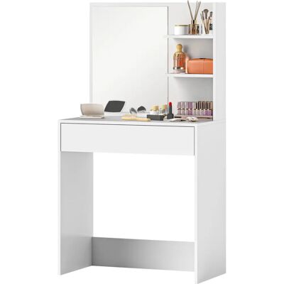 Coiffeuse HOMCOM - Blanc, 75x40 cm, avec Miroir & Tiroirs - Publicité Coiffeuse HOMCOM - Blanc, 75x40 cm, avec Miroir & Tiroirs - Publicité