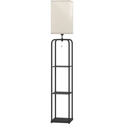 HOMCOM Lámpara de pie con estantes - pantalla de tela - 3 estantes - Lámpara de pie HOMCOM Lámpara de pie con estantes - pantalla de tela - 3 estantes - Lámpara de pie