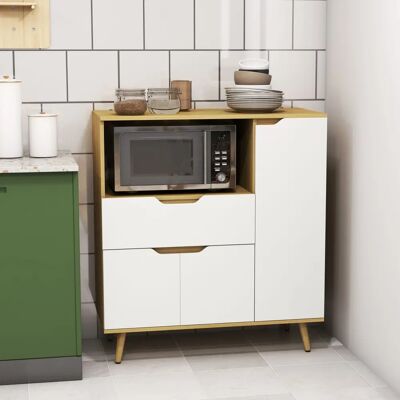 HOMCOM - Microwave Cabinet - Bois - Blanc - Cabinet - Publicité HOMCOM - Microwave Cabinet - Bois - Blanc - Cabinet - Publicité