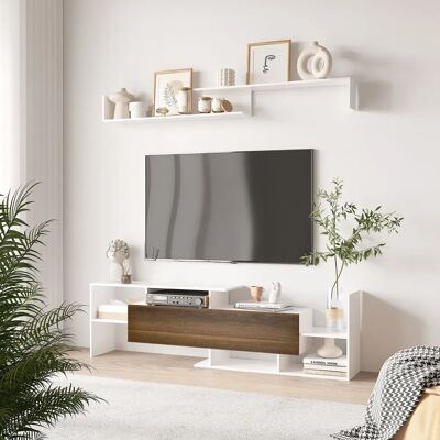 HOMCOM - Ensemble meuble TV - Blanc et marron - TV stand - Publicité HOMCOM - Ensemble meuble TV - Blanc et marron - TV stand - Publicité