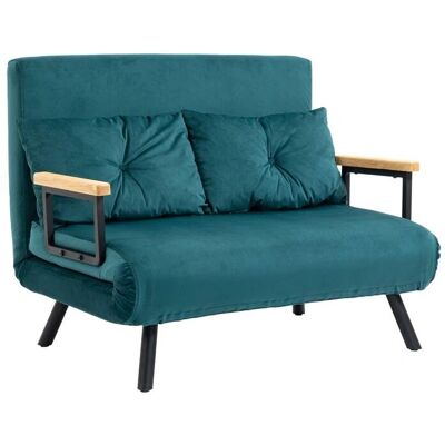 Homcom Canapé-lit 2 places velours bleu canard - Sofa Bed - Publicité Homcom Canapé-lit 2 places velours bleu canard - Sofa Bed - Publicité