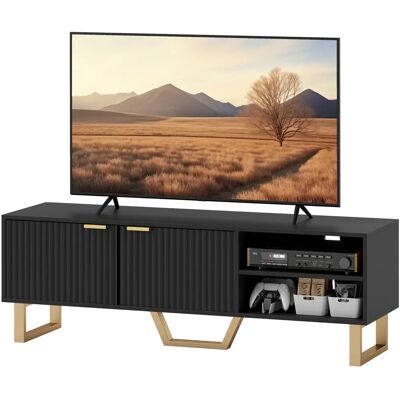 HOMCOM Meuble TV - Jusqu'à 70 Pouces, Portes Rainurées, Étagère Ouverte, Passage de Câbles - Publicité HOMCOM Meuble TV - Jusqu'à 70 Pouces, Portes Rainurées, Étagère Ouverte, Passage de Câbles - Publicité